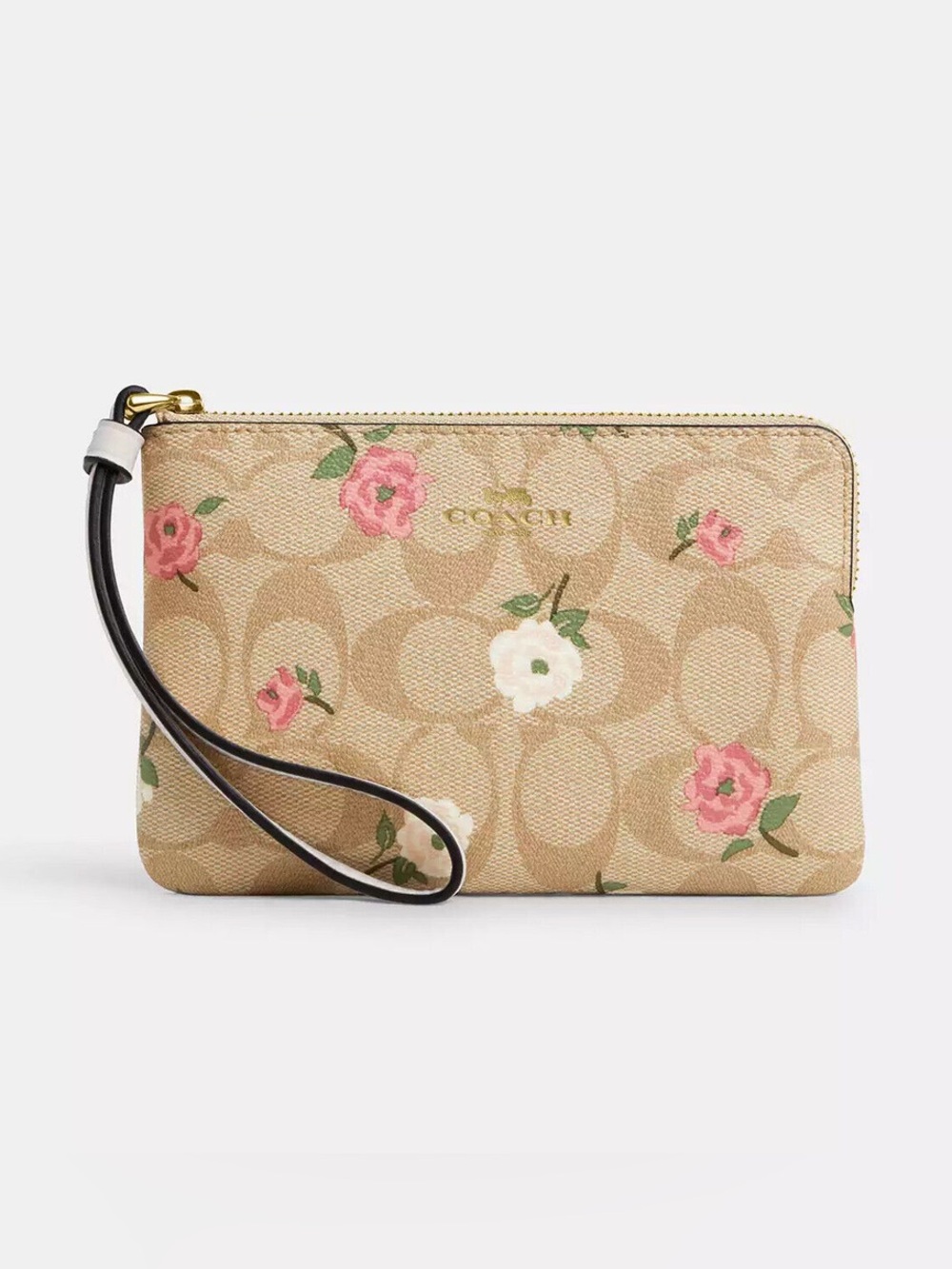 Coach Corner Zip Wristlet In Signature Canvas With Floral Print